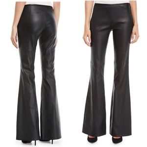 Theory Black Leather Flare Pants
